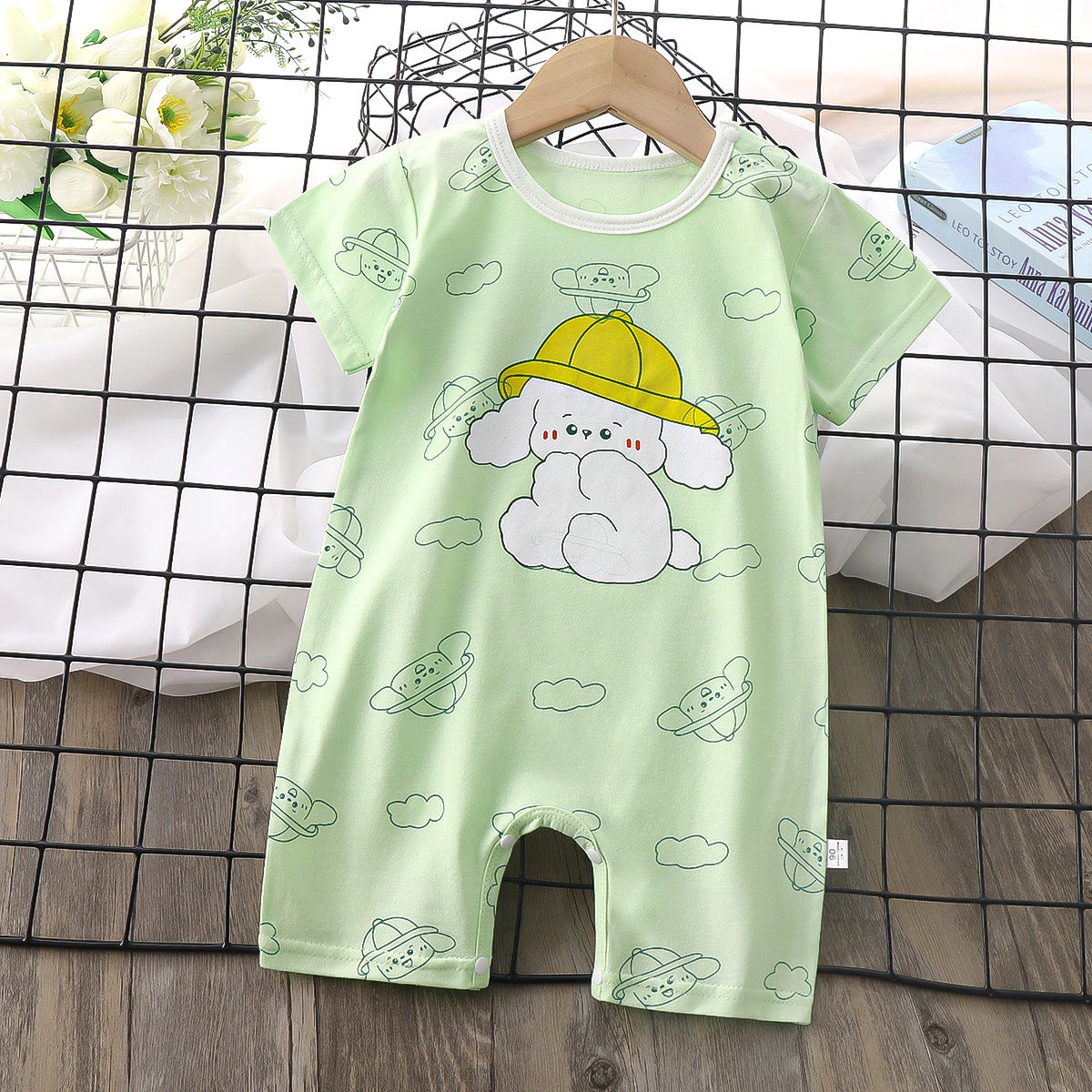 Infant and toddler one-piece crawling clothes, Green Dog