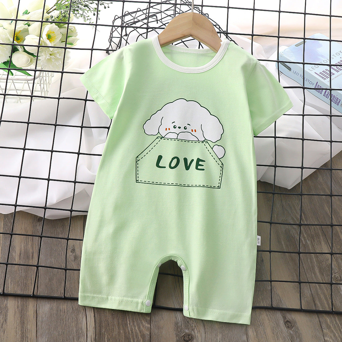 Infant and toddler one-piece crawling clothes, love dog