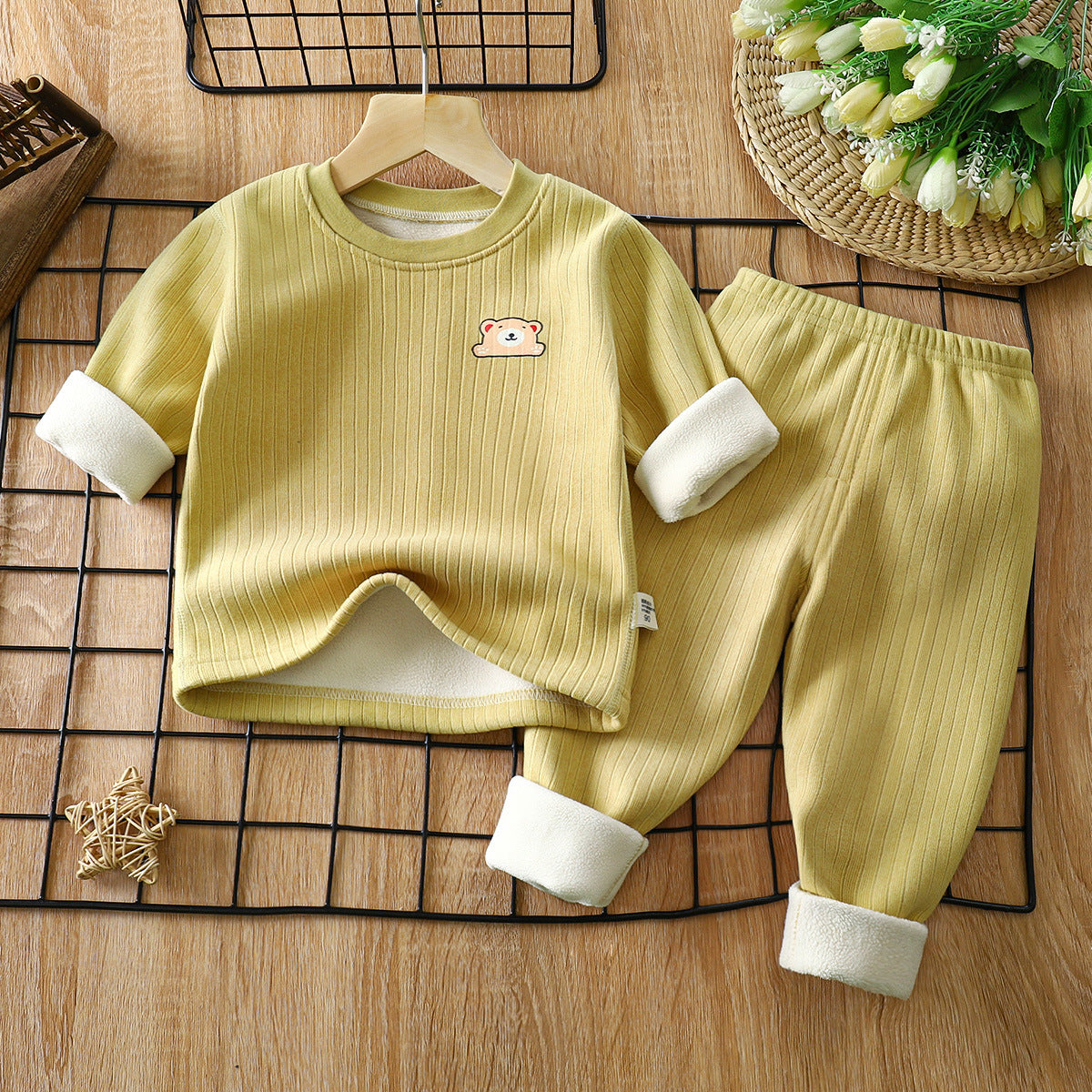 Children Winter Underwear Suit (Thicken), Yellow