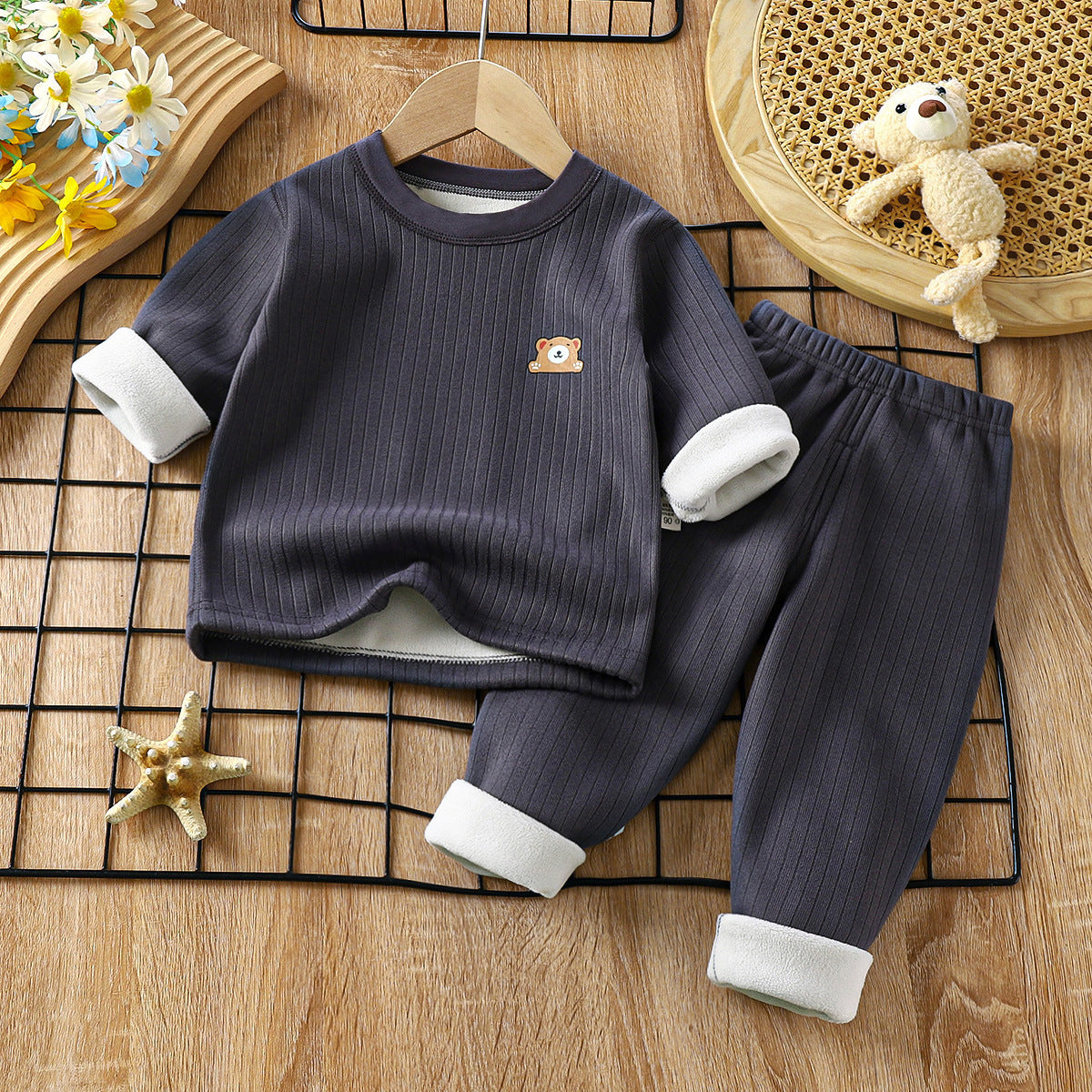 Children Winter Underwear Suit (Thicken), Dark Grey