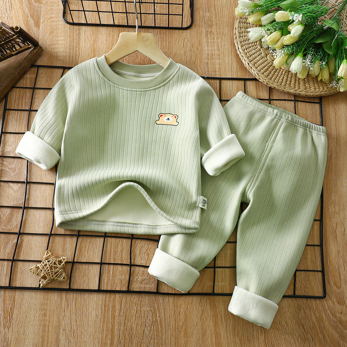 Children Winter Underwear Suit (Thicken), Green