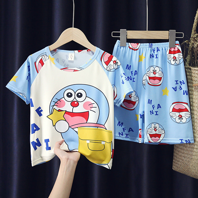 Kids Short Sleeve T-shirt, Doraemon light blue